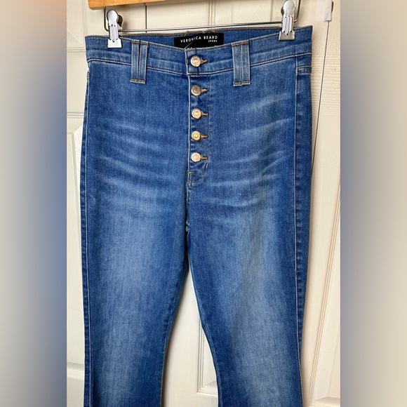 VERONICA BEARD Long Sheridan Flare Denim Jeans Tall Button Front Bell Bottoms - Picture 3 of 12